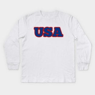 USA Red White and Blue Patriotic Design Kids Long Sleeve T-Shirt